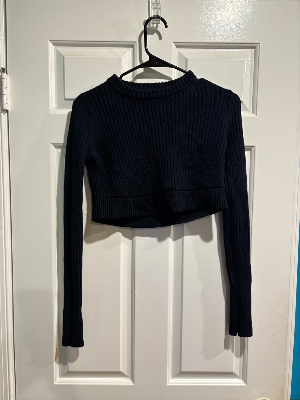 Veronica Beard cropped wool ribbed sweater black sz S